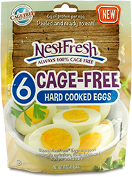 Resealable bag of six NestFresh Cage-Free Hard Cooked Eggs. Certified Cage Free, peeled and ready to eat. 